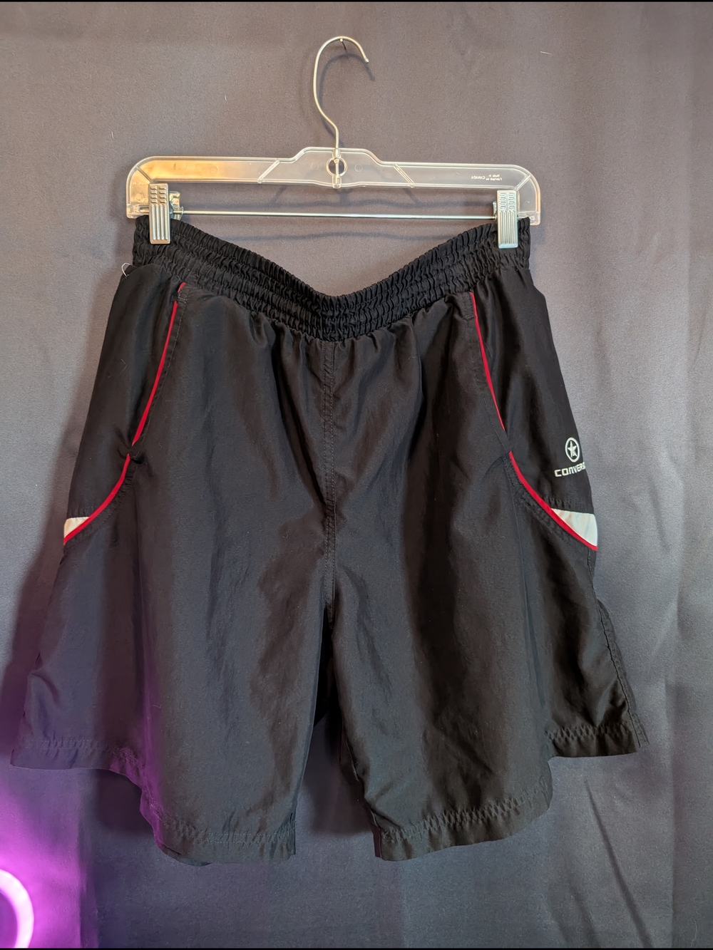 Converse Black Athletic Shorts with Red Trim Men's Small Women's Medium Baggy
